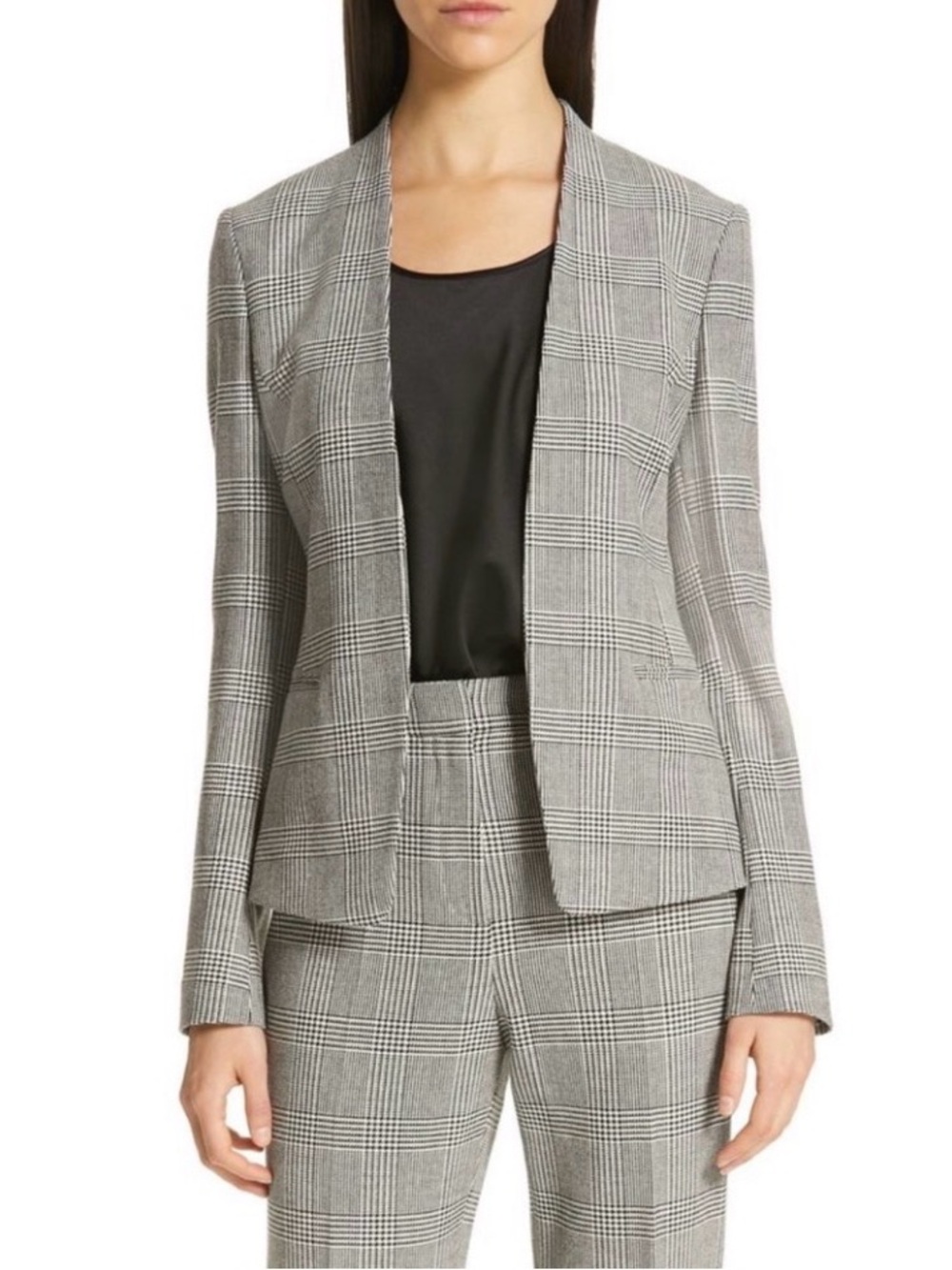 Hugo Boss Jalesta Plaid Open-Front Blazer